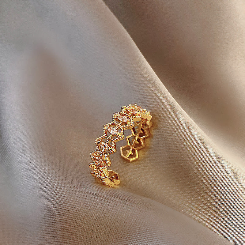 Geometric Gem Inlay Silver Ring 925 Adjustable Open Ring Korean Style Women Fashion Jewelry Everyday Wear For Daily Glam