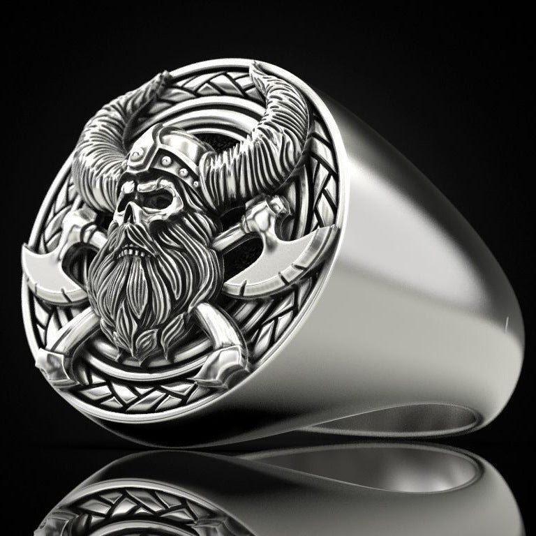 Nordic Mythology Mens Ring With Viking Skeleton Copper Ring