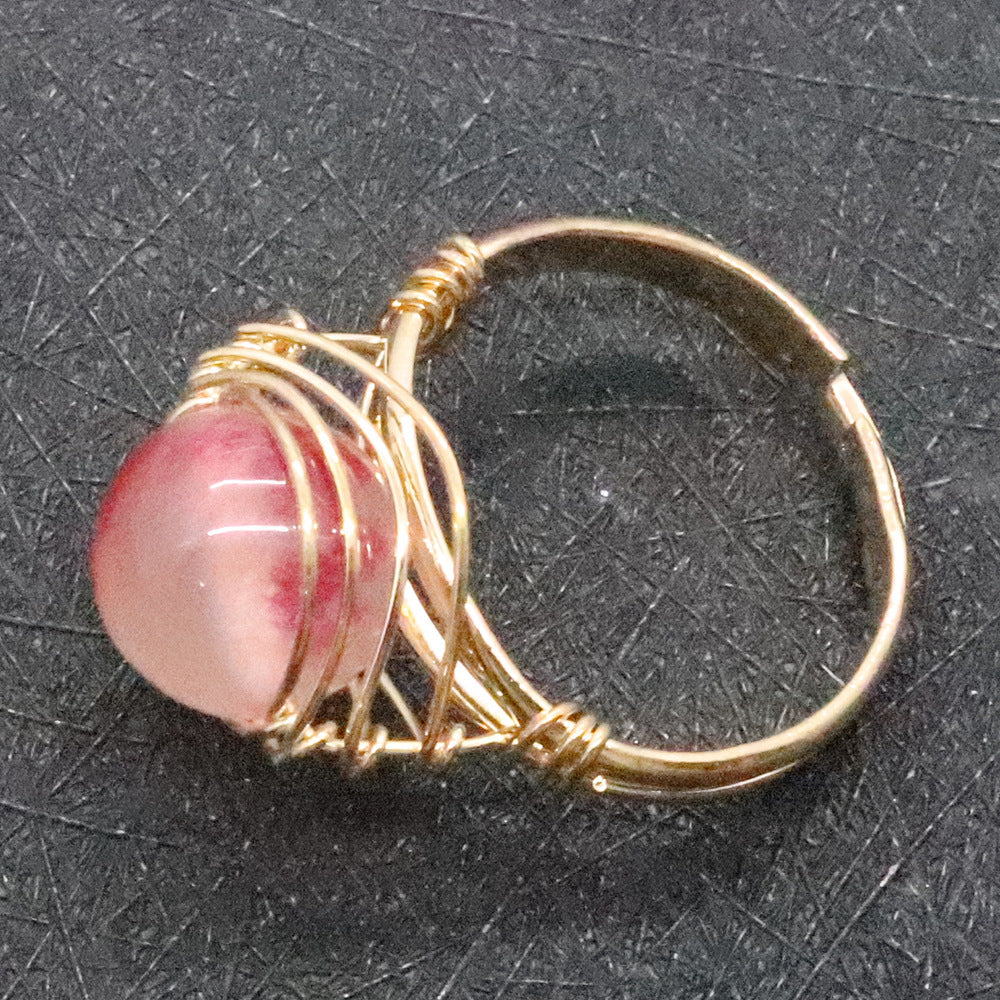 Natural Stone Bead Ring With Speckled Gemstone Winding Design Jewelry Accessory For Women Durable Wear Unique Gift