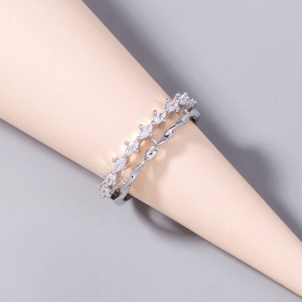 Electroplated Copper Brass Ring With Water Drop Zircon Adjustable Band European Inspired Elegant Fashion Jewelry