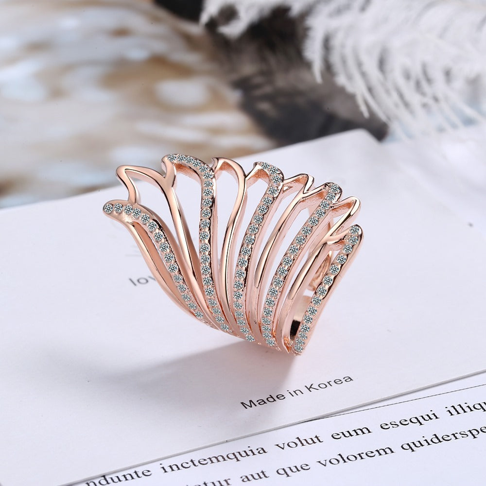 Geometric Copper Diamond Angel Wings Ring for Women Adjustable Opening Size White Gold Rose Gold Diamond Angel
