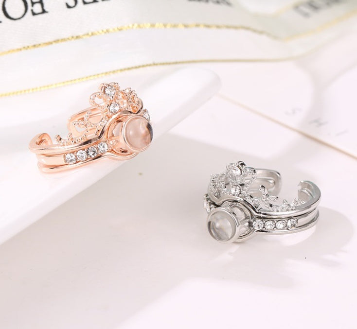 Couple Rings Romantic Projection I Love You In 100 Languages Copper Ring Set With Exquisite Rose Exquisite Box