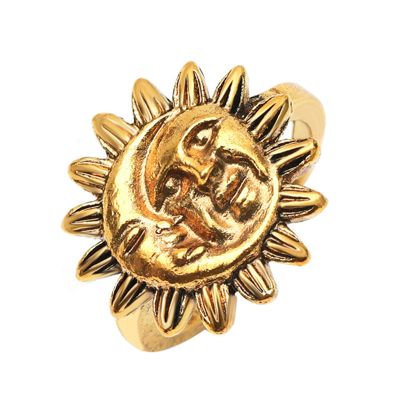 Vintage Abstract Face Ring Geometric Alloy Electroplated Jewelry Fashion Statement Ring With Unique Creative Design