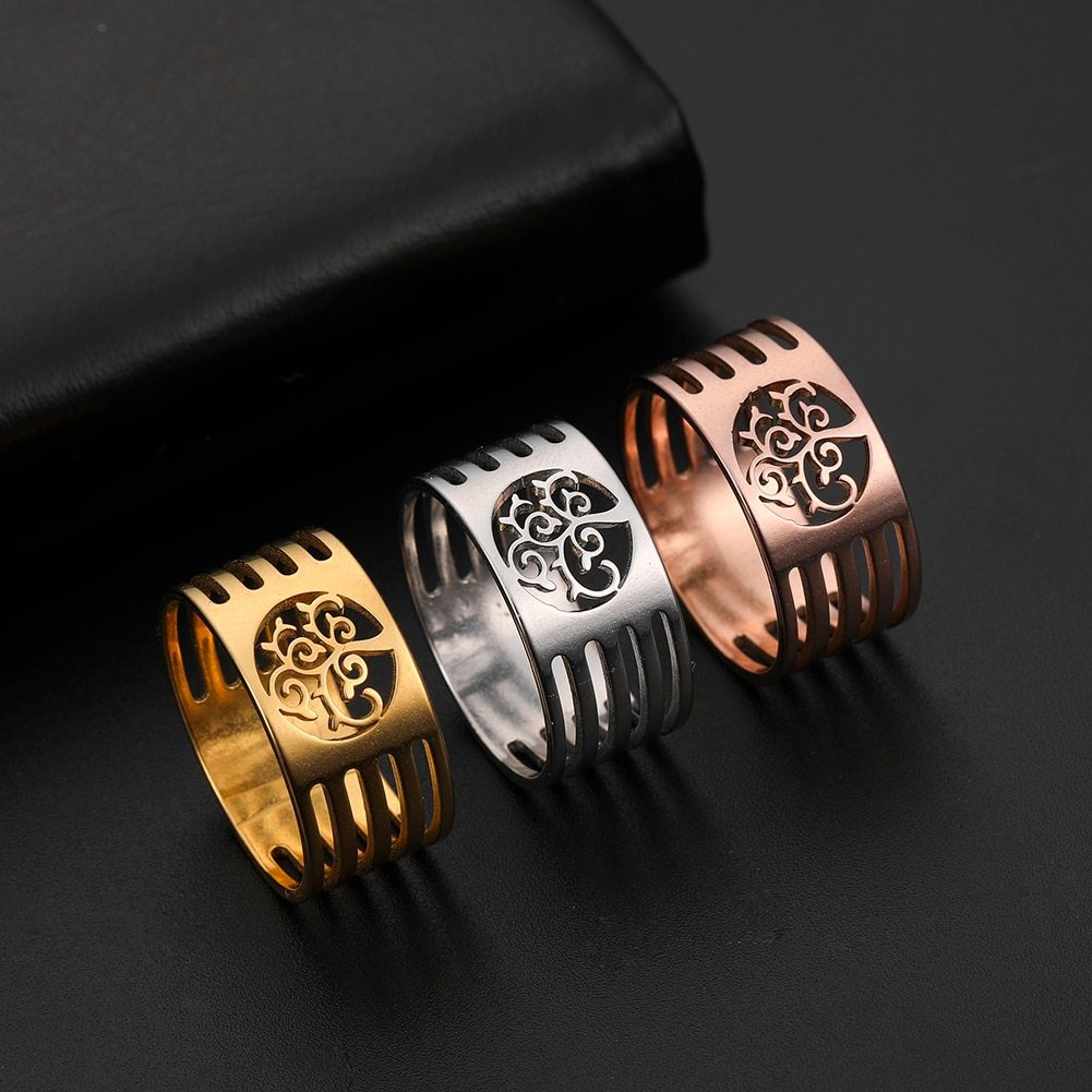 Stainless Steel Tree Of Life Ring Geometric Design Non Mainstream Jewelry Band Statement Ring Birthday In Gift