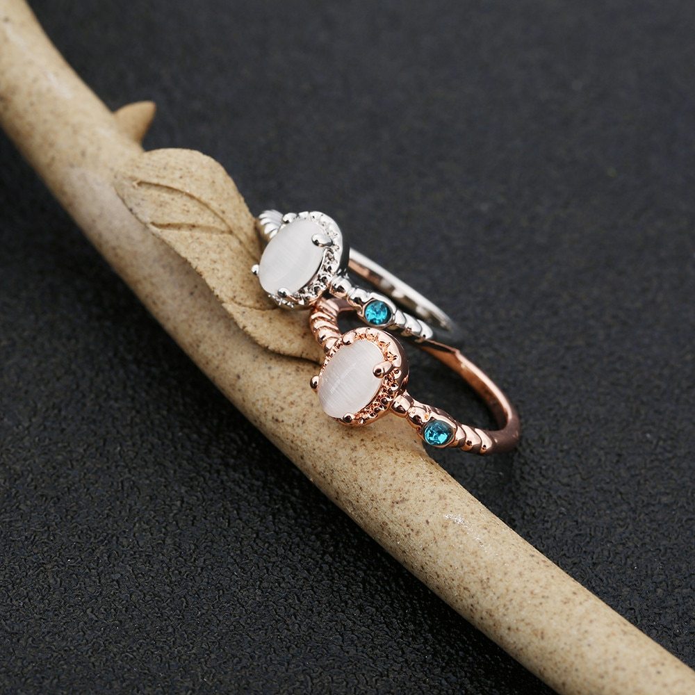 Geometric Alloy Ring With MoonstoneXO Inlay And Diamond Accent For Women Individually Packaged Wedding Jewelry