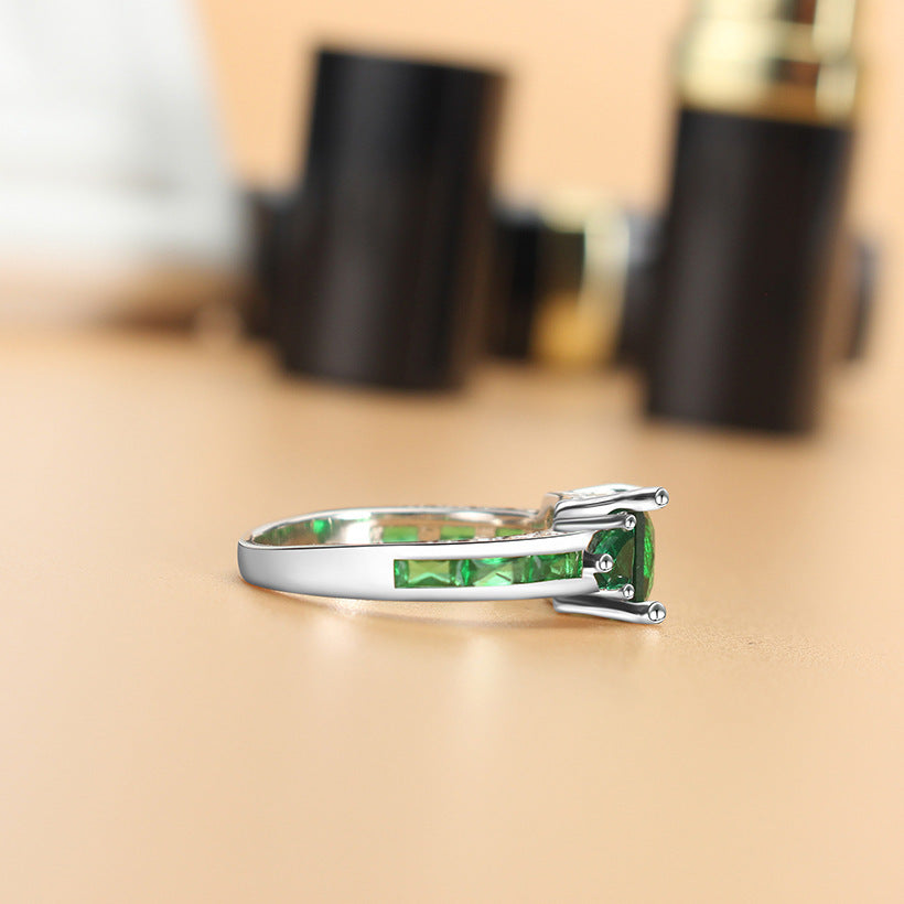 Emerald Zircon Ring For Women Copper Jewelry Elegant Gift