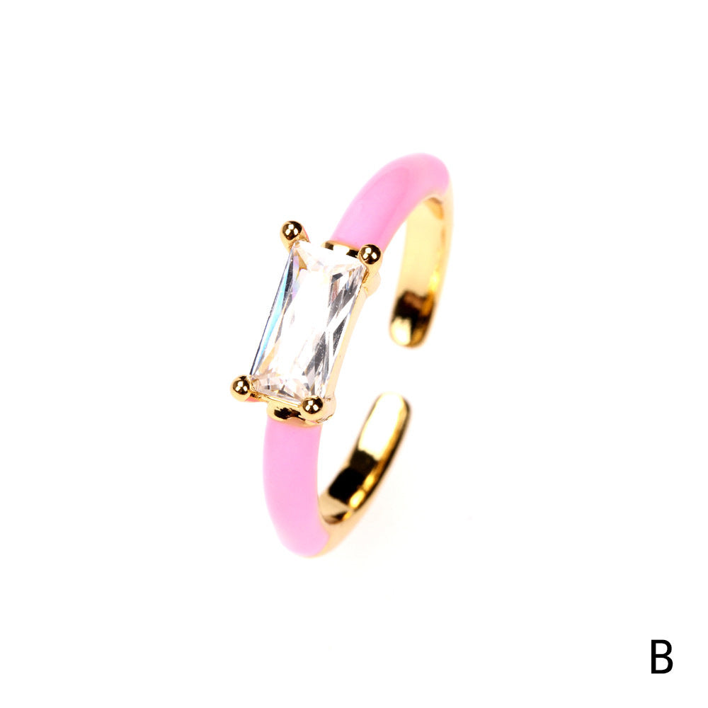 Women Zircon Ring Square Gold Plated Copper Adjustable Fashion Jewelry European American Elegant Durable Style