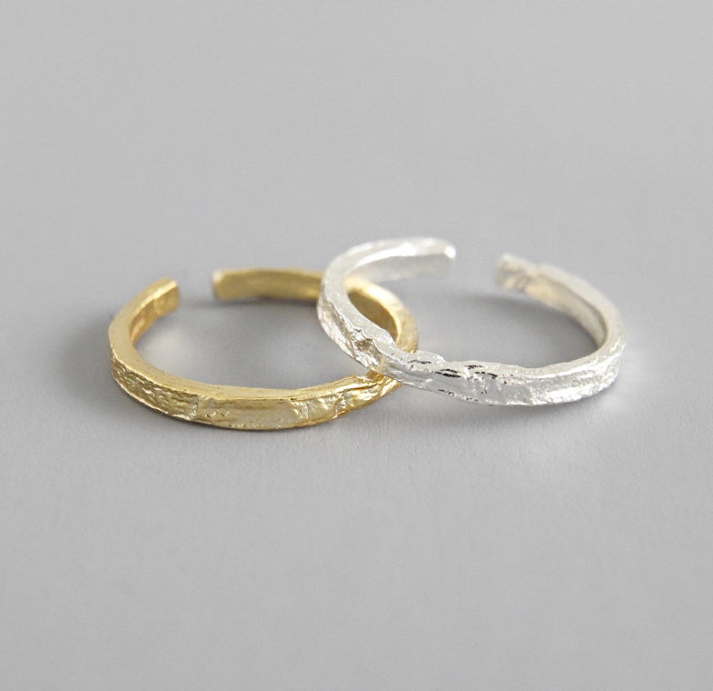 Womens Dainty Irregular Embossed Ring S925 Sterling Silver Gold Plated Band Ring Minimalist Jewelry For Her Lux
