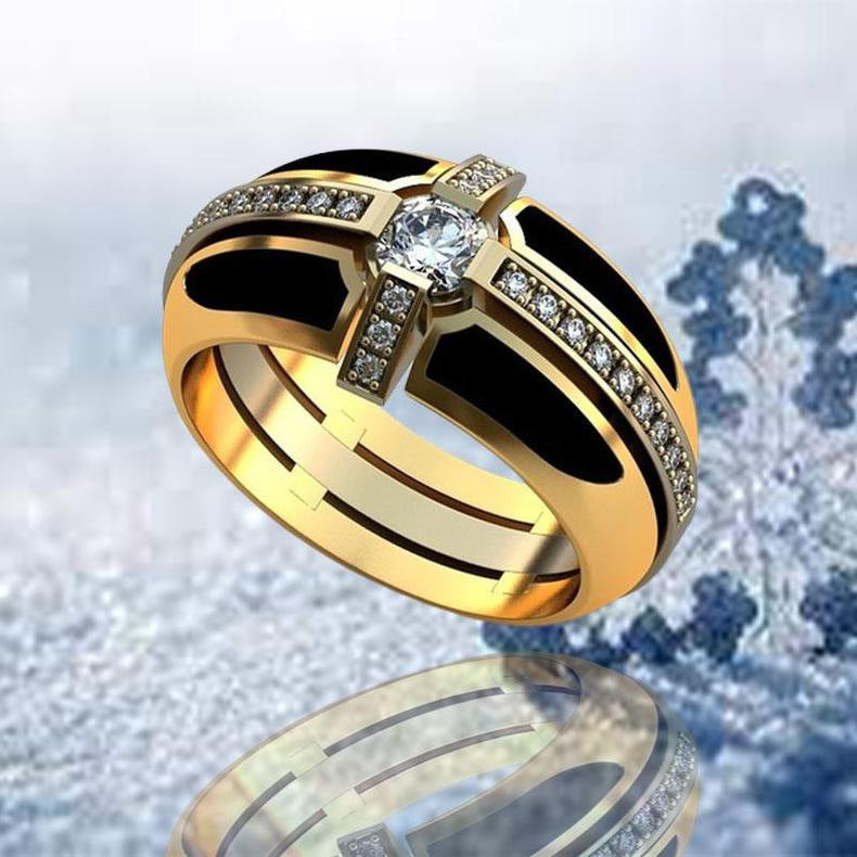 Unisex Geometric Cross Ring Alloy Inlaid Gemstones Golden Fashion Jewelry Ring for Men and Women Everyday Wear