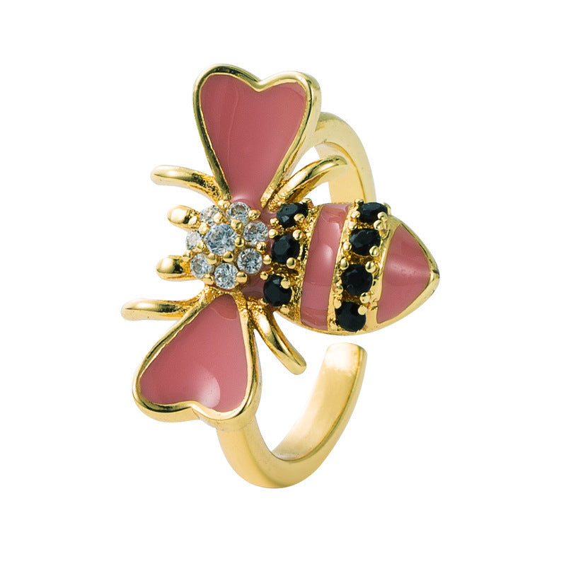 Unisex Adjustable Ring Zircon Inlaid Bee Design Gold Plated Fashion Jewelry Great Gift For Festivals And Gifts