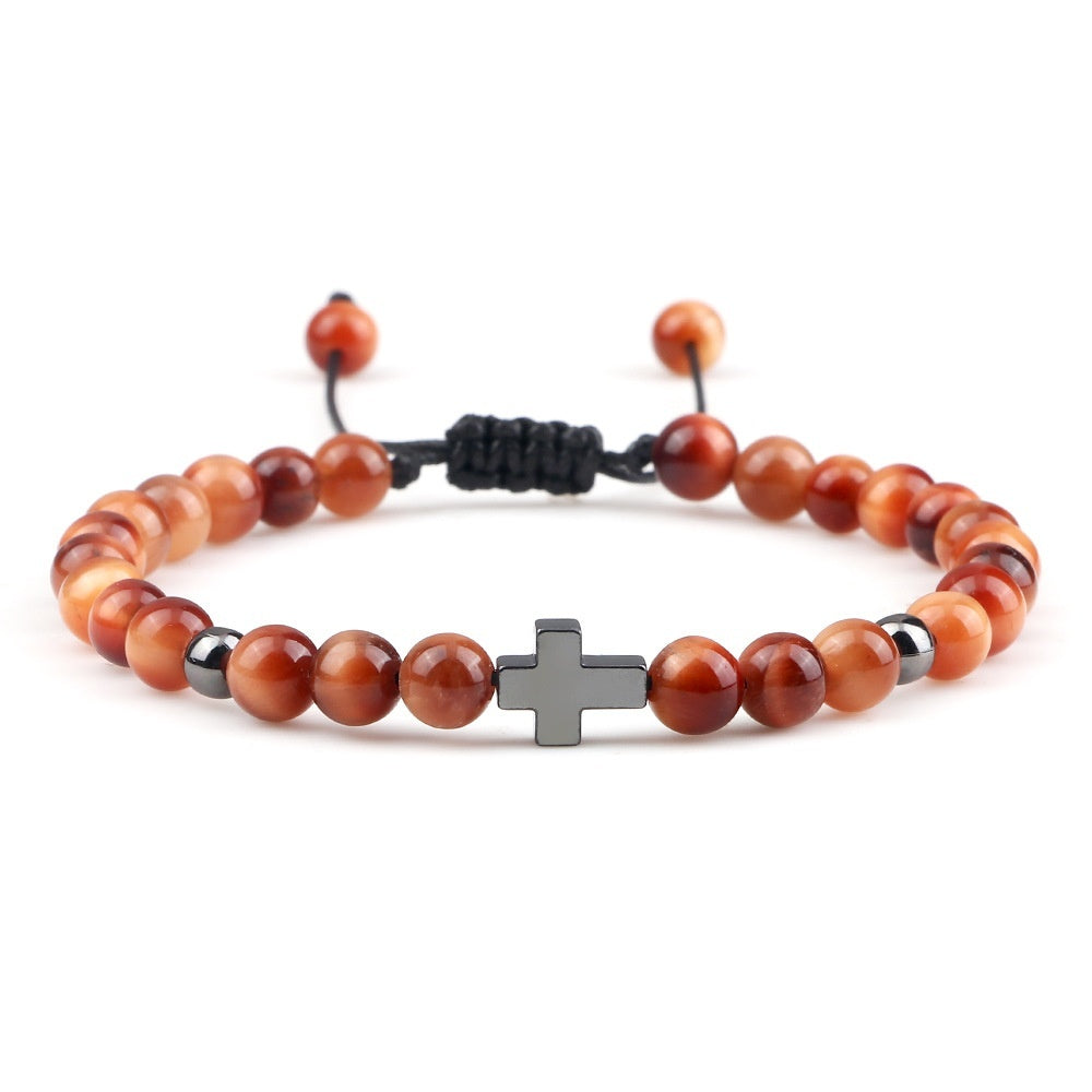 Unisex Hand Woven Bracelet With Cross Pendant Beads Mixed Material Fashion Jewelry For Men Women Everyday Chic