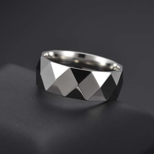 Titanium Steel Diamond Face Ring Unisex Carved Geometric Style Not Inlaid Steel Ring Everyday Sleek Essentials