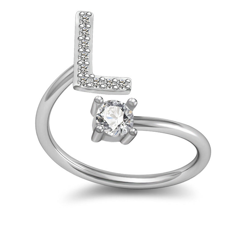 Womens Initial Rings Adjustable Copper Letter Ring With Sterling Silver Gem Inlay Fine European Jewelry A to Z