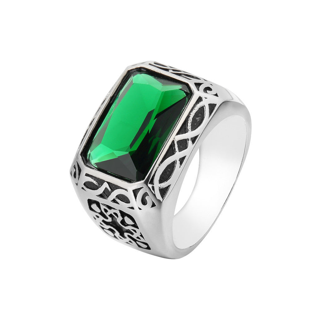 Stainless Steel Emerald Ring For Men Retro Punk Biker Ring Statement Jewelry Gift For Men European And American Style
