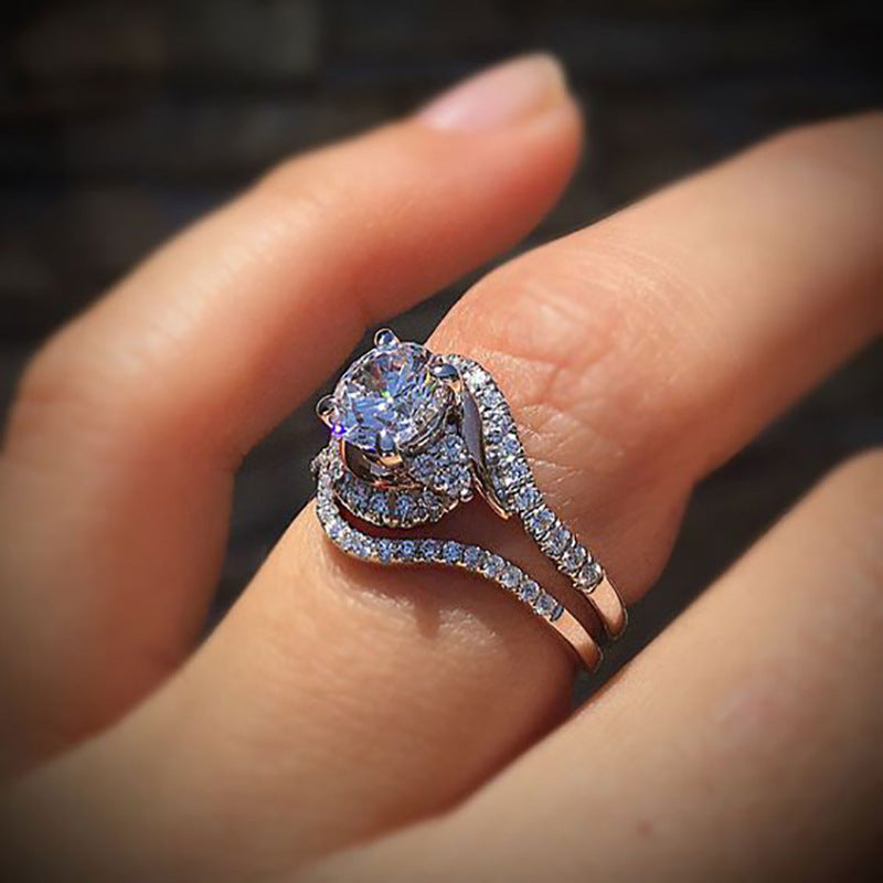 Zircon Engagement Ring White Gold Plated Copper Pledge Anniversary Wedding Band Elegant Dainty Ring Durability