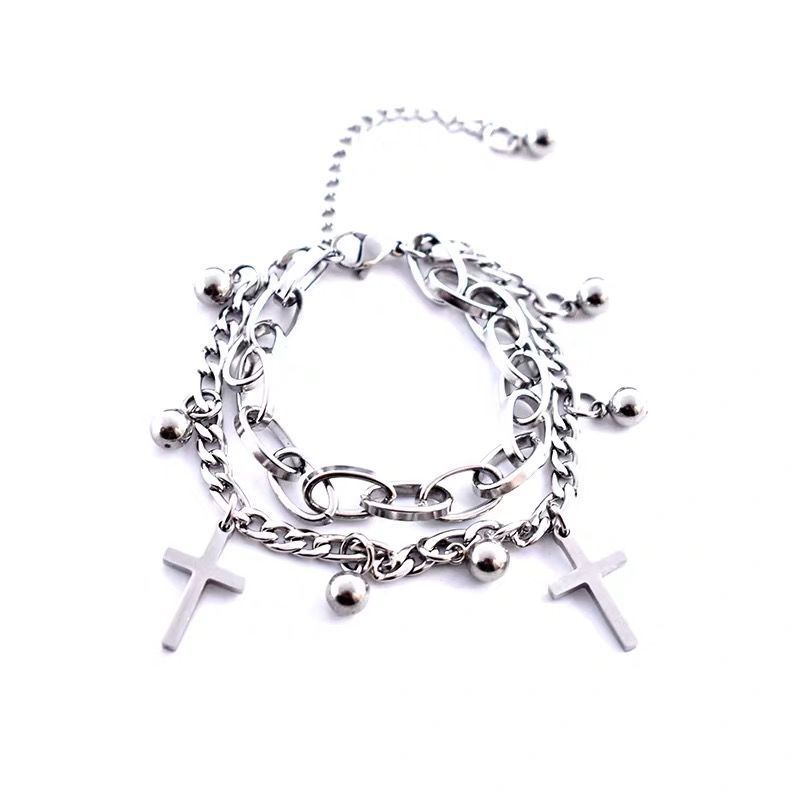 Unisex Cross Bracelet Electroplated Alloy DualLayer Geometric Design Irregular Element Dark Wind Fashion Cross