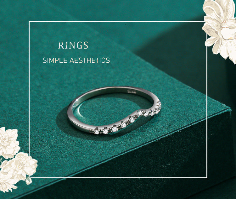 V Shaped 925 Sterling Silver Ring Stackable Band For Women Thin Wedding Ring With Gold Plated Inlaid Gemstones