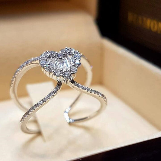 Heart Shaped Ring With Zircon Inlay Eight Hearts And Arrows Design Alloy Jewelry Gift For Her Timeless Elegant Accessory