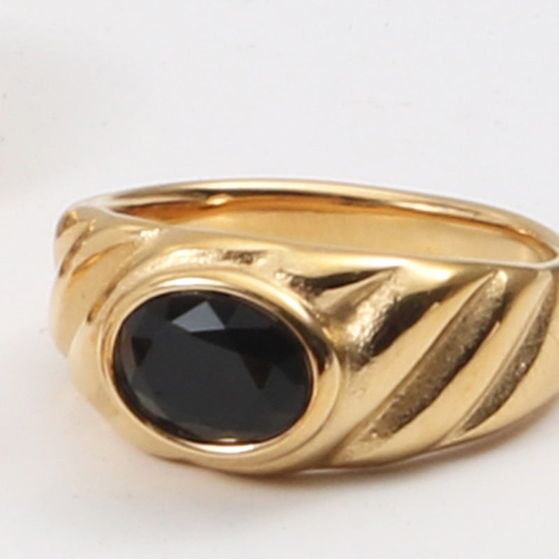 Gold Plated Titanium Steel Ring Geometric Design With Zircon Inlay Elegant Band Gift For Her Look Everyday Gem