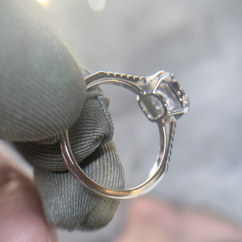 Cube Sugar Shape Diamond Ring One Carat Fifty Points Starry Zircon White Gold Color For Women Sizes 9 To 20 Ring