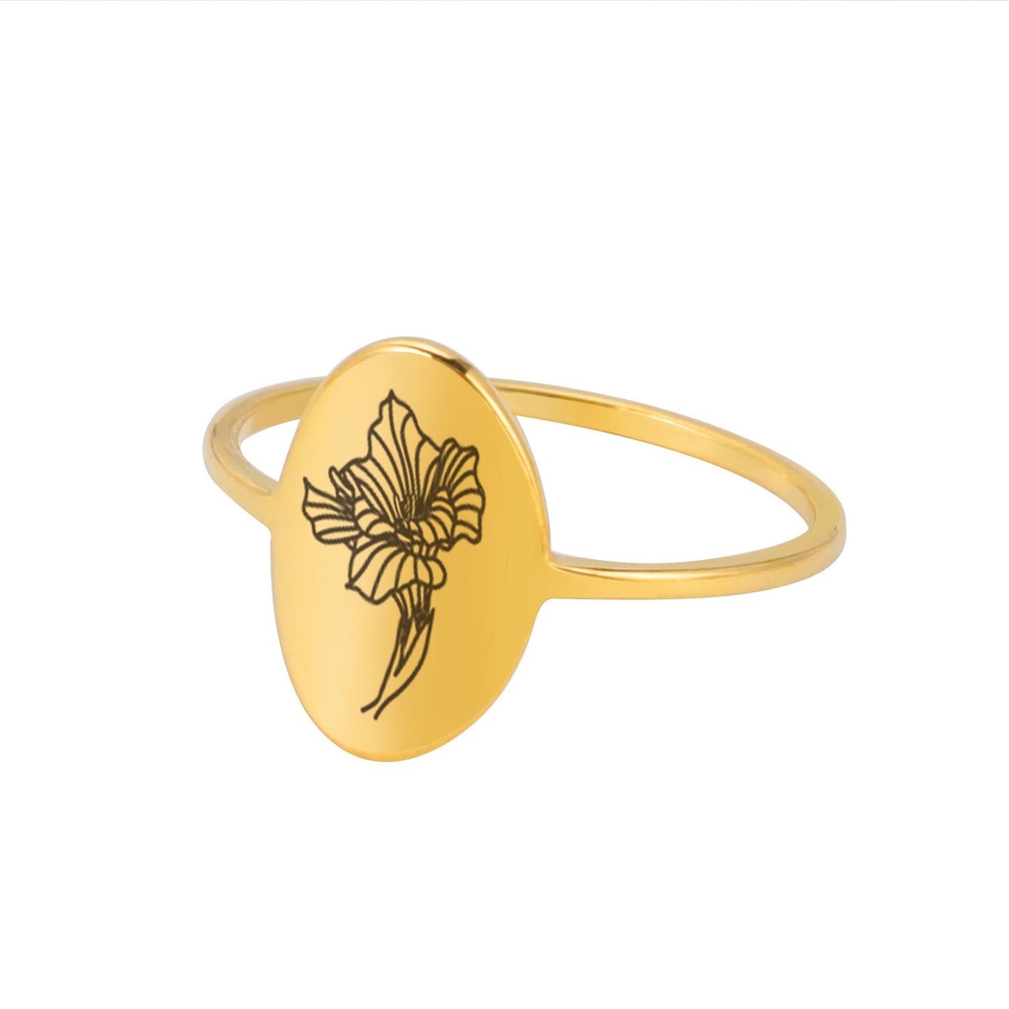 Stainless Steel Flower Ring Luster Gold Electroplated Elegant Floral Design with Intricate Detailing for Women