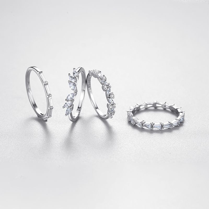 Womens Sterling Silver Ring Inlaid Gemstone Geometrical Design Electroplated Finish Band Ring For Index Finger