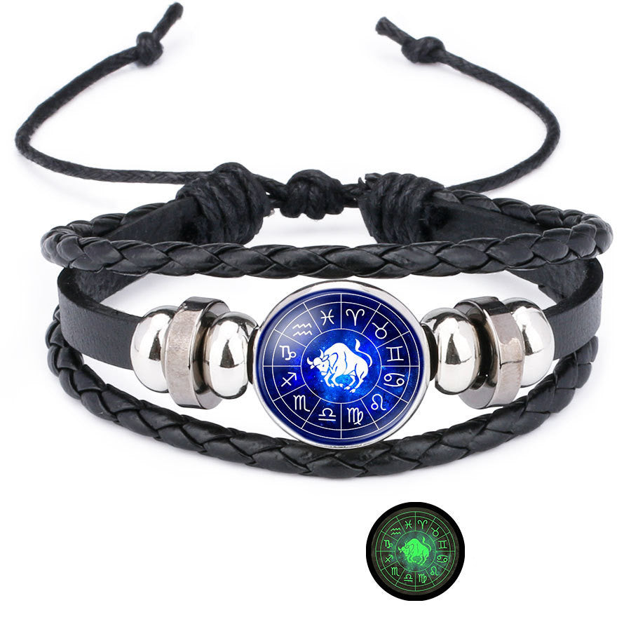 Leather Bracelet With Crystal Inlay Constellation Taurus Zodiac Sign Unisex Jewelry For Everyday Wear Soft Feel