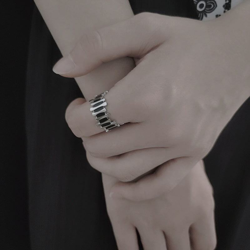 Unisex Titanium Steel Ring Adjustable Opening Irregular Fence Stripe Design Geometrical Ring For Men And Women