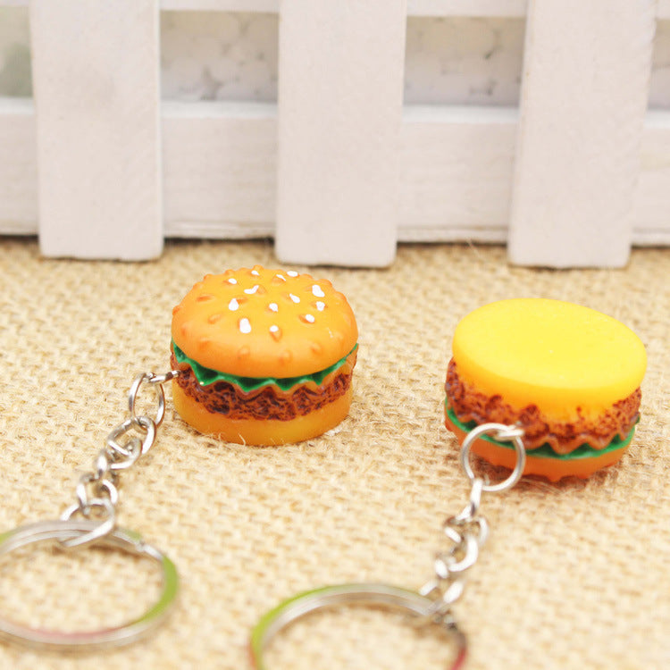 Hamburger Keychain Cute Resin Charm Alloy Keyring Fun Food Gift For Friends Family Events Unisex Pendant Decor