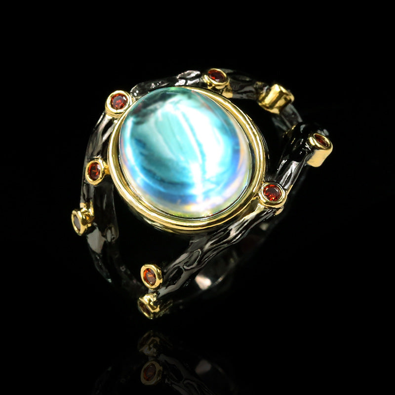 Vintage Brass Ring With Onyx And Zircon Carved Gemstone For Fashion Women European And American Style Timeless