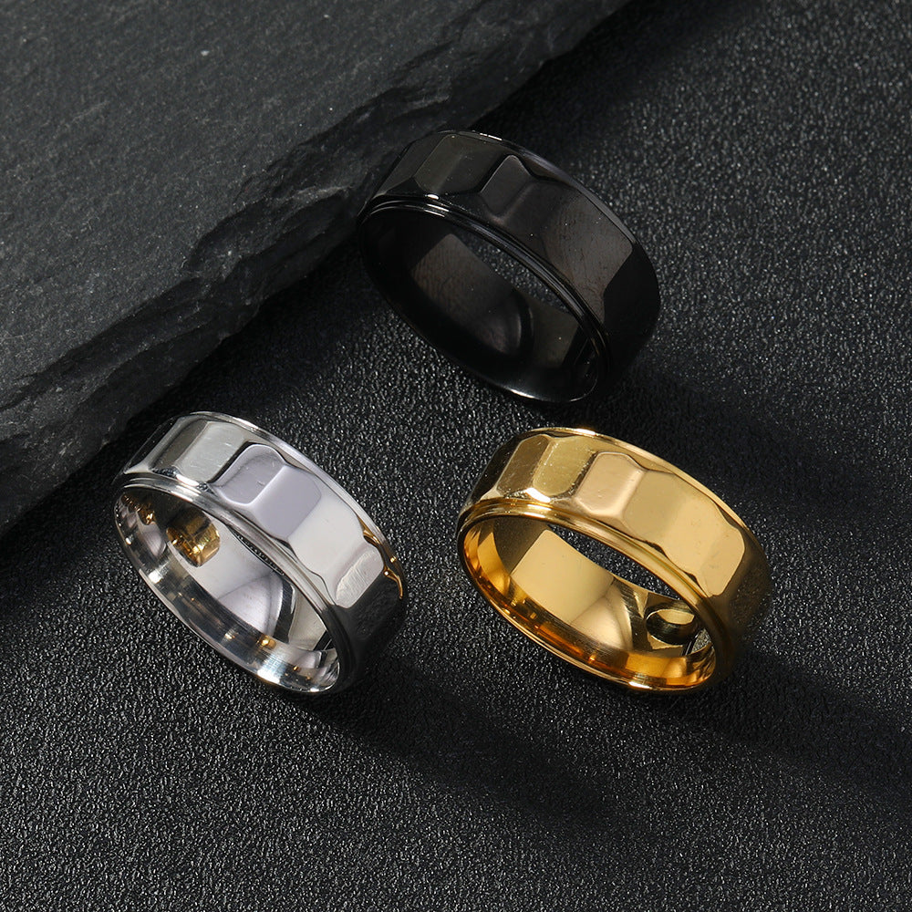 Unisex Stainless Steel Ring 8mm Hexagonal Geometrical Design Electroplated Fashion Jewelry Simple Band Ring Men