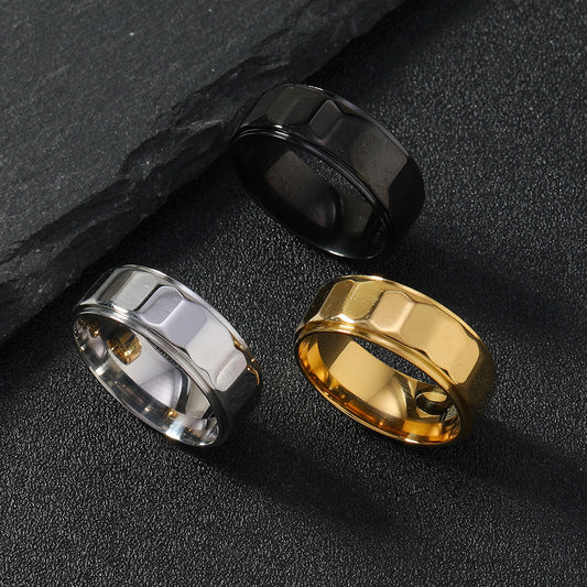 Unisex Stainless Steel Ring 8mm Hexagonal Geometrical Design Electroplated Fashion Jewelry Simple Band Ring Men
