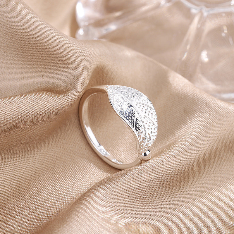Copper Ring Adjustable Silver Leaf Band For Women Gift
