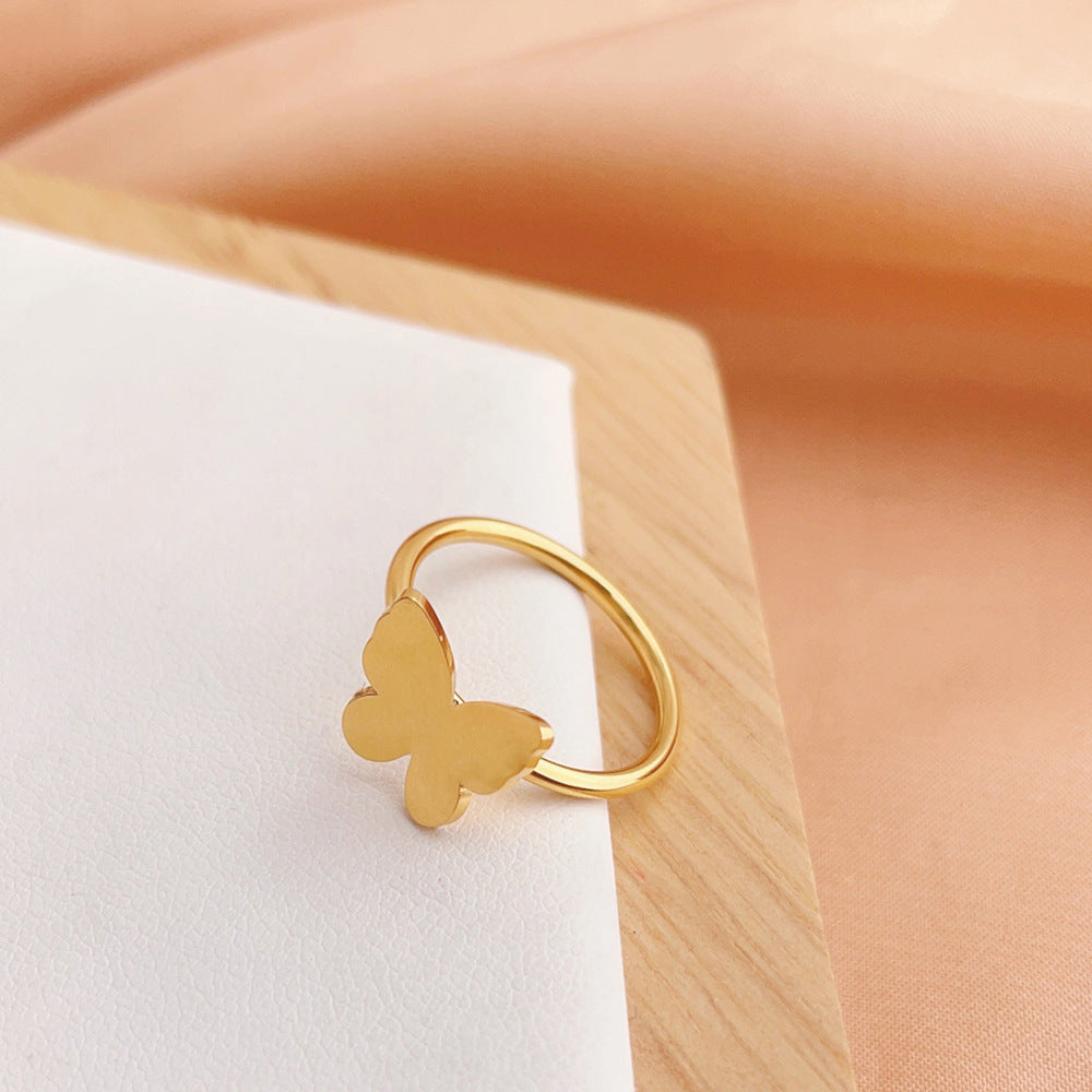Tiny Bow Titanium Steel Gold Ring For Women Size 6 7 8 Electroplated Jewelry Hypoallergenic Durable Gift Ready