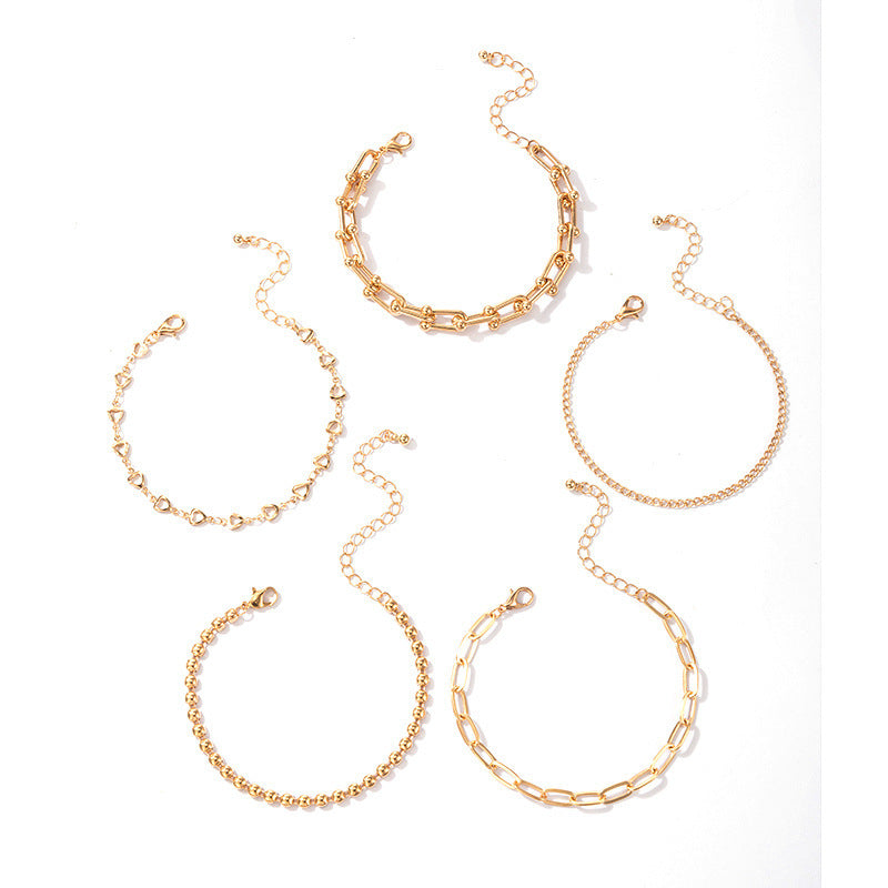 Women Trendy Alloy Bracelet Set European American Style Five Piece Jewelry For Her With Adjustable Links For Custom Fit