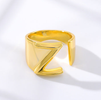 Women's Initial Letter Ring Wide Band Alphabet Copper Electroplated Personalized Statement Jewelry Gift Online