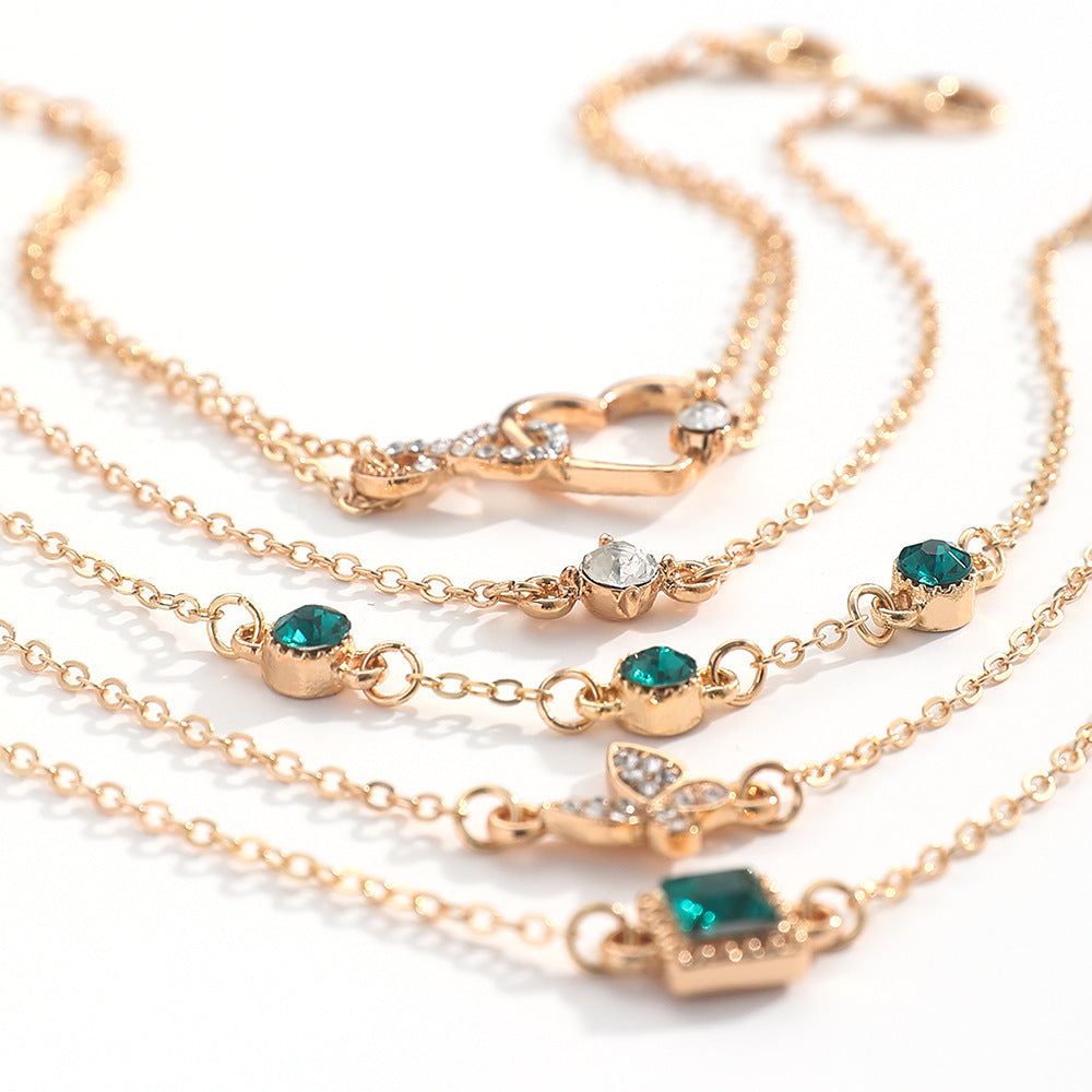 Womens Bohemian Bracelet Set 5 Crystal Heart Bracelets Diamond Accent Alloy Jewelry For Wedding Engagement Set