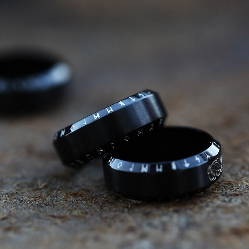 Stainless Steel Ring With Black Carved Dragon And Triangle Pattern For Men Ancient Style Size US 7 8 9 For Men