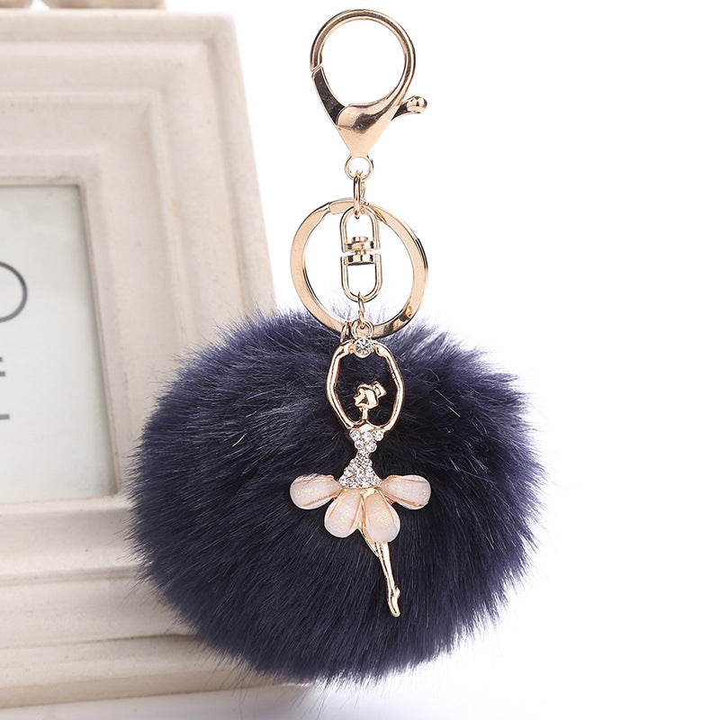 Car Keychain Pendant Simulation Rabbit Hair Accessory Metal Plush Key Ring Bag Charm Fluffy Colorful Gift Style