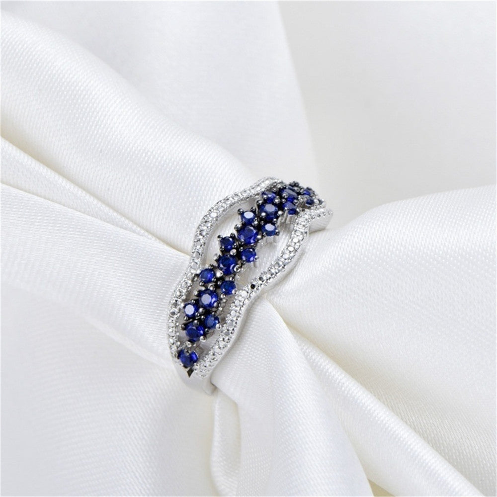 Unisex HeartShaped Ring Silver Plated Alloy With Blue Diamond Decoration Wedding Jewelry Gift EuropeanAmerican