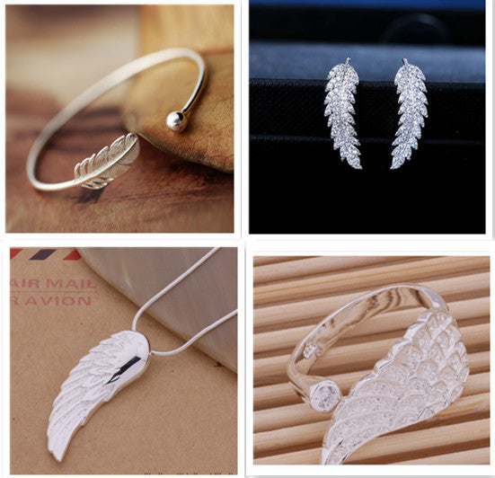 Angel Wing Copper Ring with Thick Silver Plating Adjustable