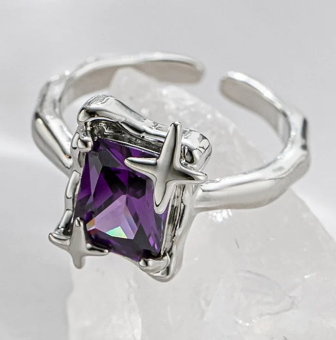 Adjustable Copper Ring With Zircon Inlay Square Star Open Band Elegant Fashion Jewelry For Women And Everyday Sparkle