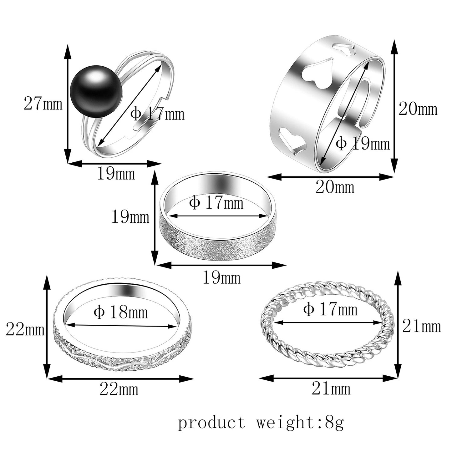 Womens Hollow Heart Ring Set Silver Tone Geometric Design Stackable Alloy Rings Chic Everyday Accessory Timely