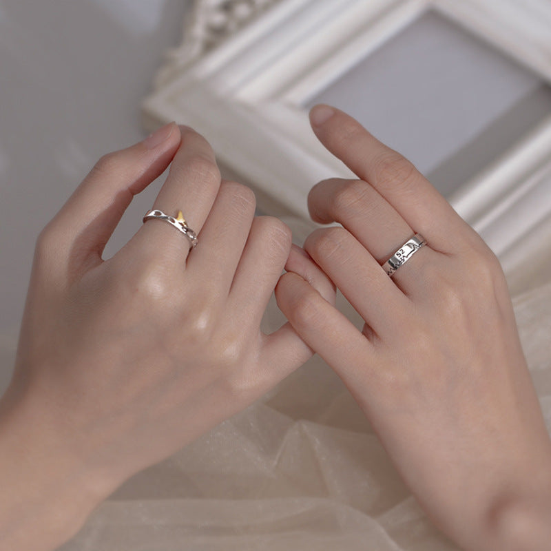 Couple Rings Adjustable Platinum Plated Copper Geometric Whale Design Matching Style Promise Bands Anniversary