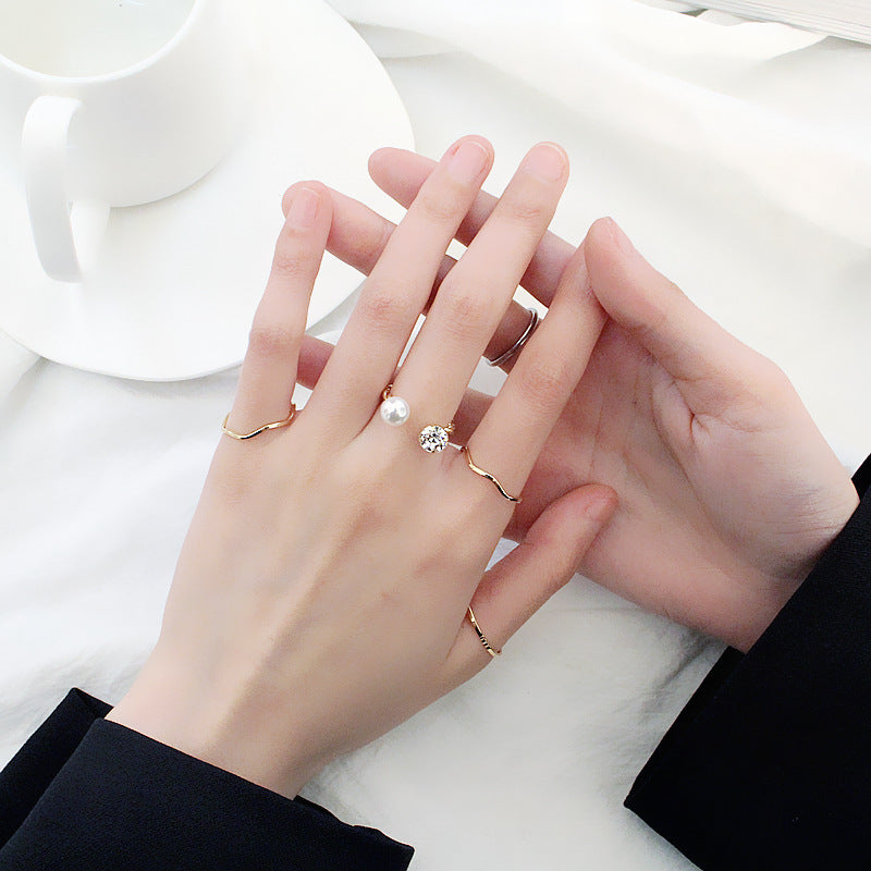 Women Geometric Ring Set Alloy Knuckle Rings With Gems