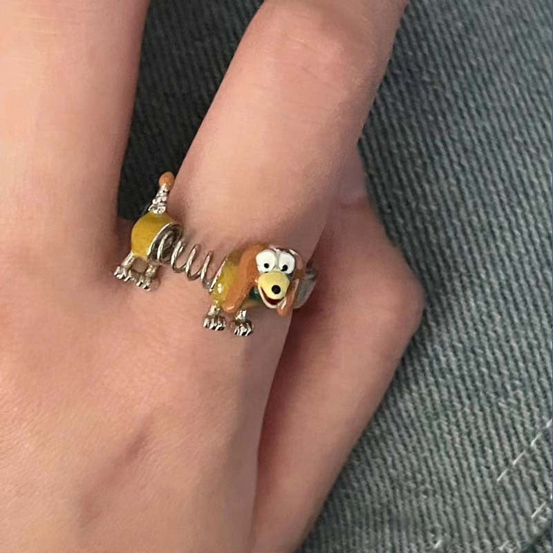 Girls Puppy Ring Cute Cartoon Animal Adjustable Ring Alloy Electroplated Trendy Pet Jewelry Accessory Gift For