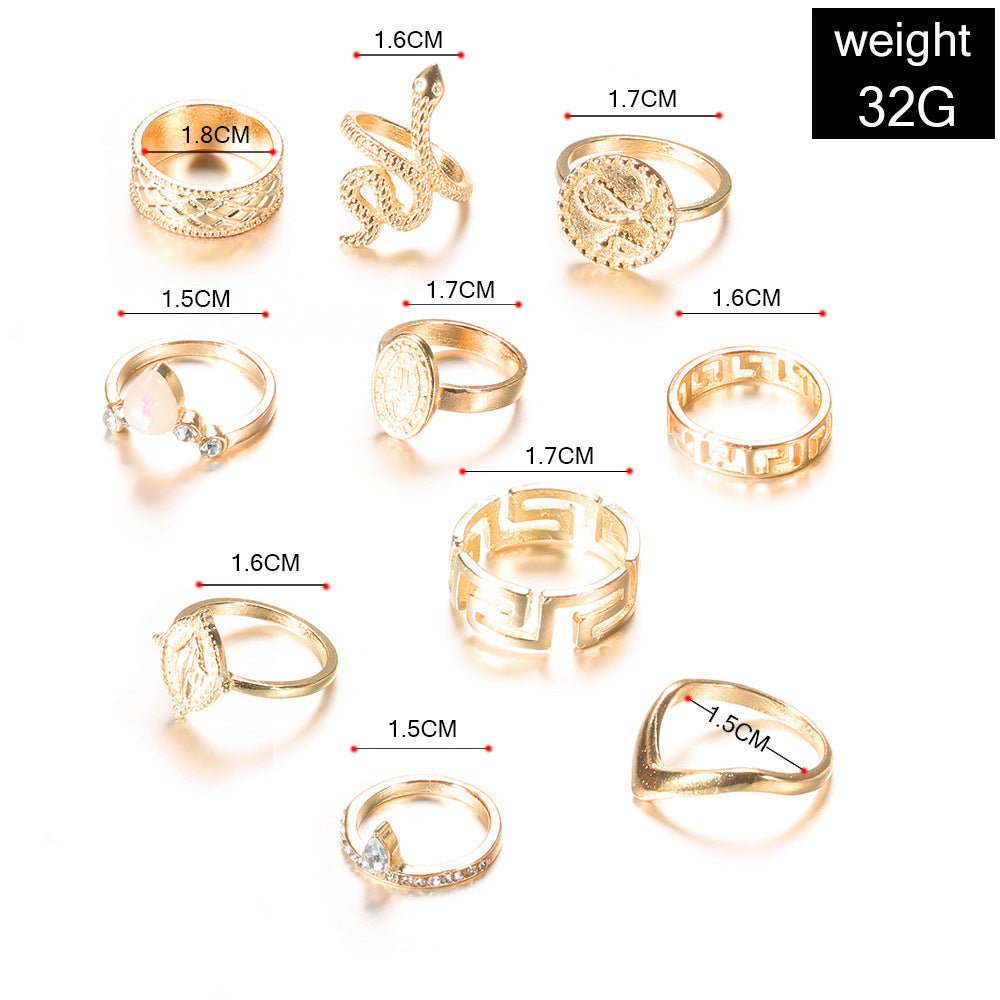 Womens Fashion Rings Set 10 Piece Alloy Stackable Diamond Shaped Rings Electroplated Everyday Material Process
