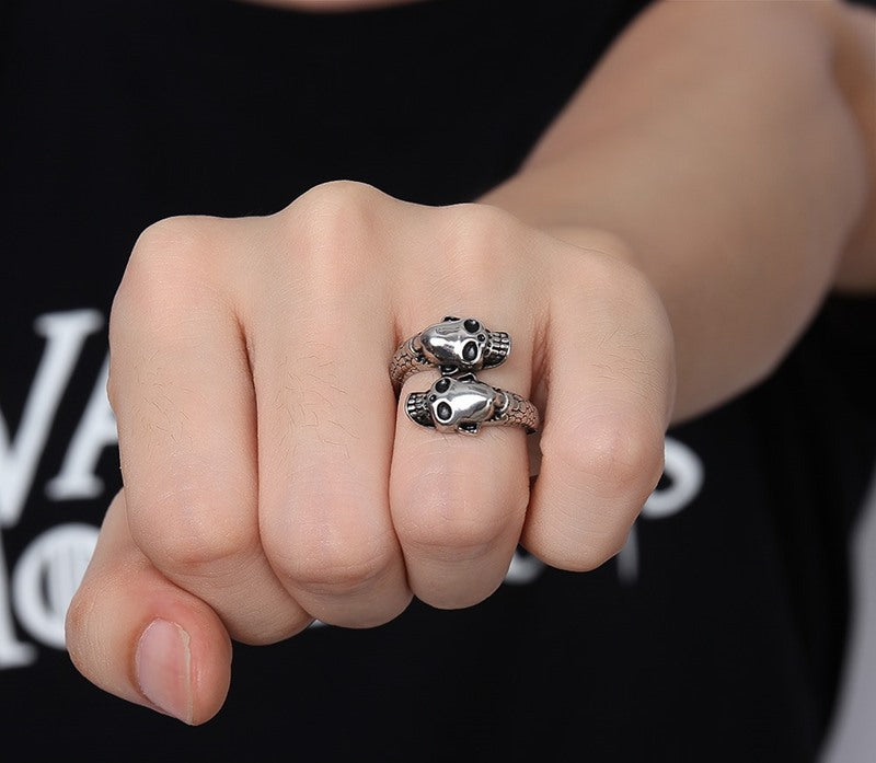 Unisex Skull Ring Stainless Steel Mixed Gold Finish With Alloy Inlaid Gemstones Korean Animal Zodiac Statement