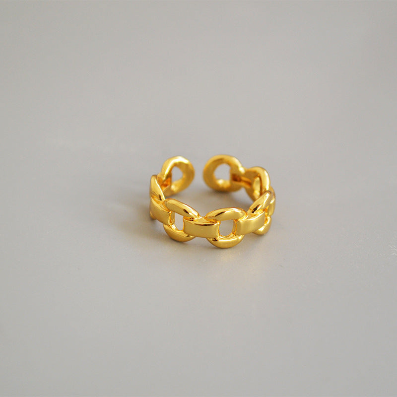 Adjustable Opening Ring Fashion Metal Ring With Hollow Chain Geometry Design For Women And Girls Gold Tone Glow
