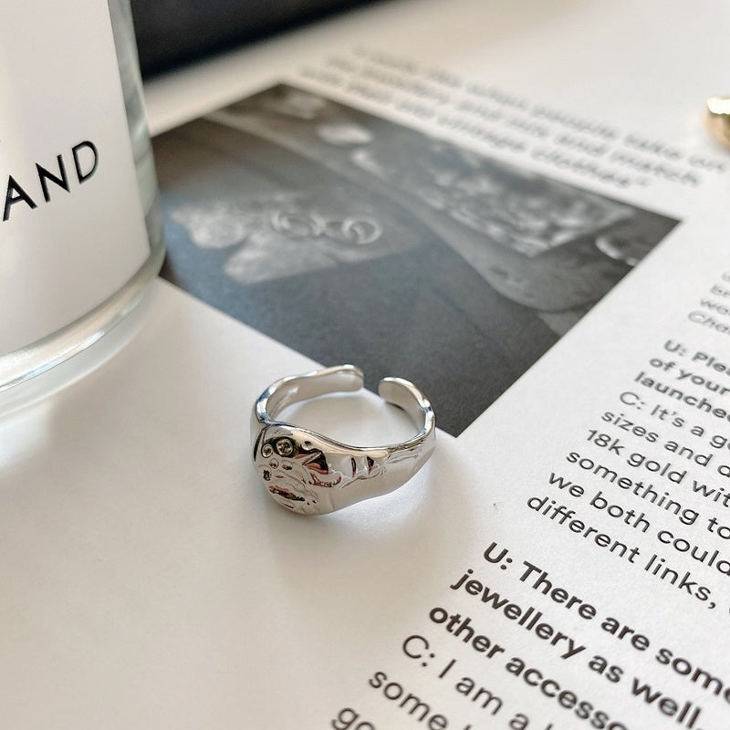 925 Sterling Silver Thick Ring Irregular Silver Inlay Statement Ring Korean Trendy Design Ring For Women And Girls